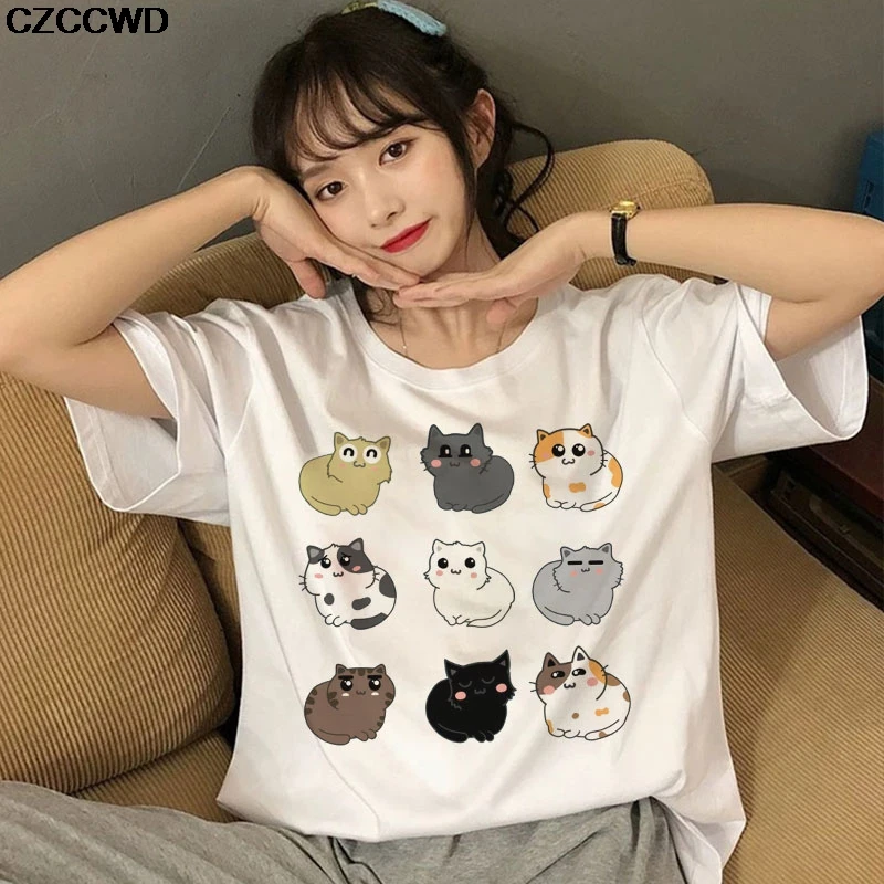 Vara Camisas Mujer Harajuku T-Shirt Kawaii Nouă Pisici Drăguț Diferite Print-Coreean Streetwear Femei Tricou Chic Topuri Casual Tee