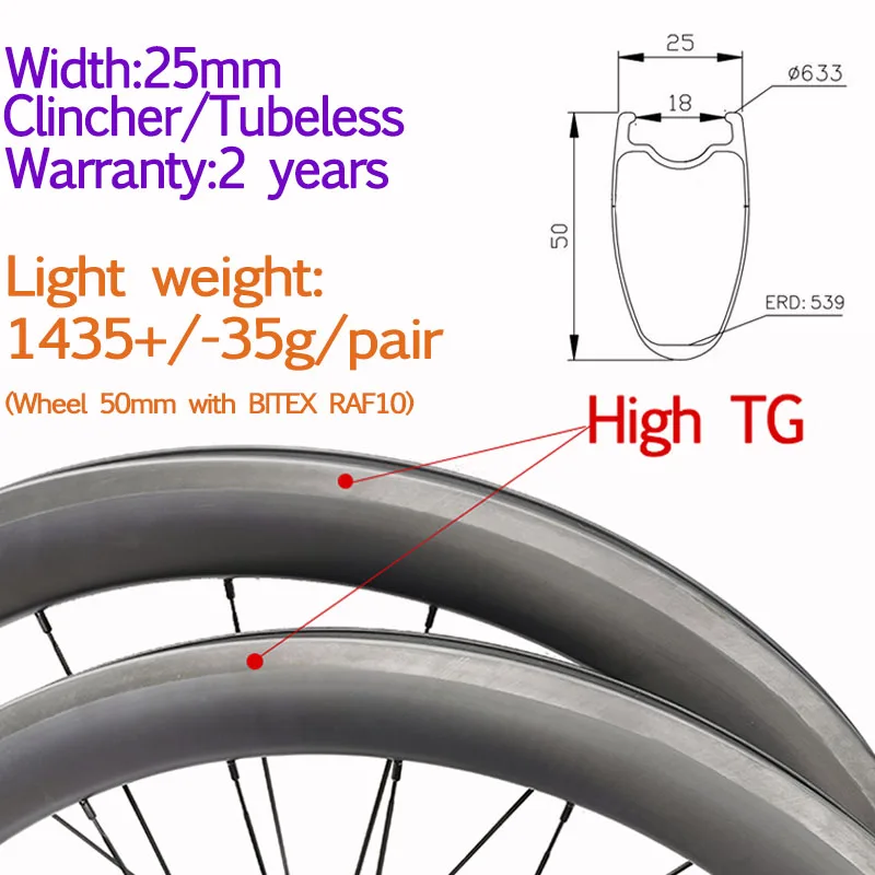 Lățime 25mm de biciclete de carbon decisiv tubeless roata 50mm mare TG greutate super-road de curse de biciclete inel ceramic osiei montate