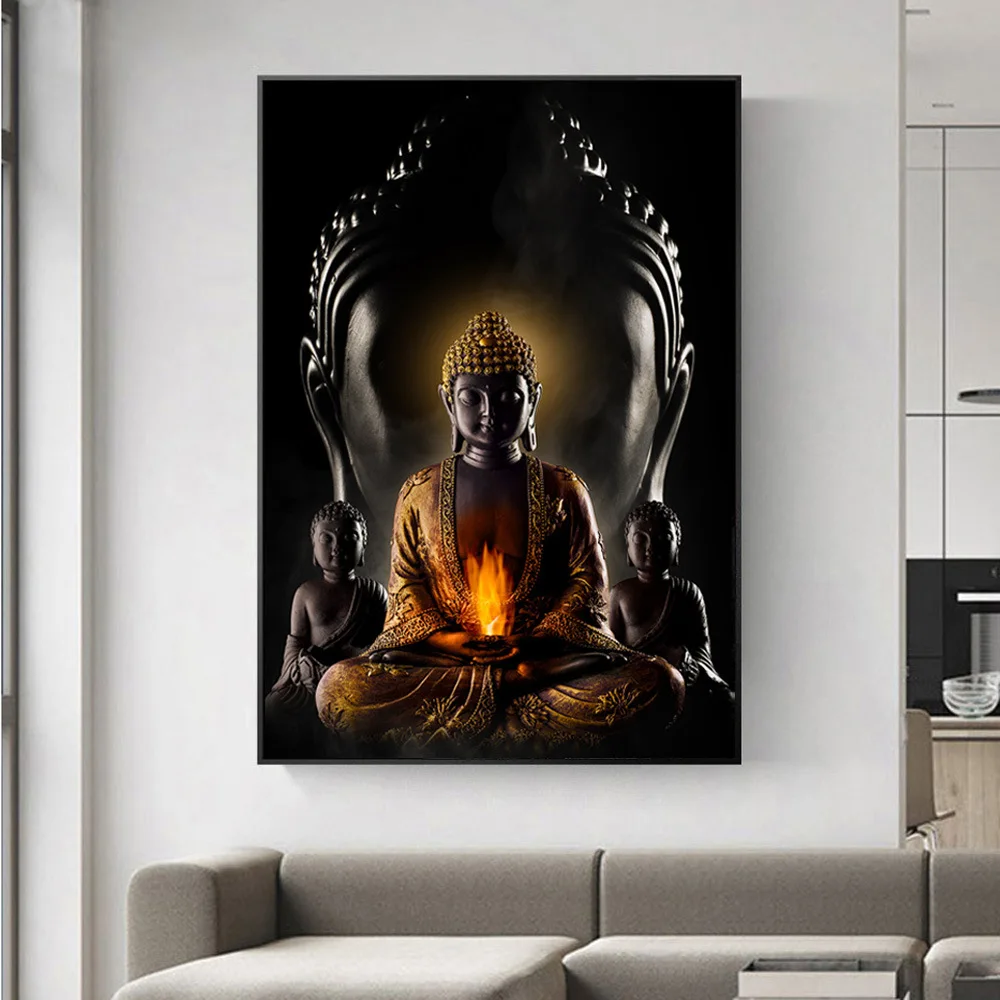 Casa moderna singură flacără neagră Buddha tablou canvas wall pictura murală decor spray pictura arta de perete