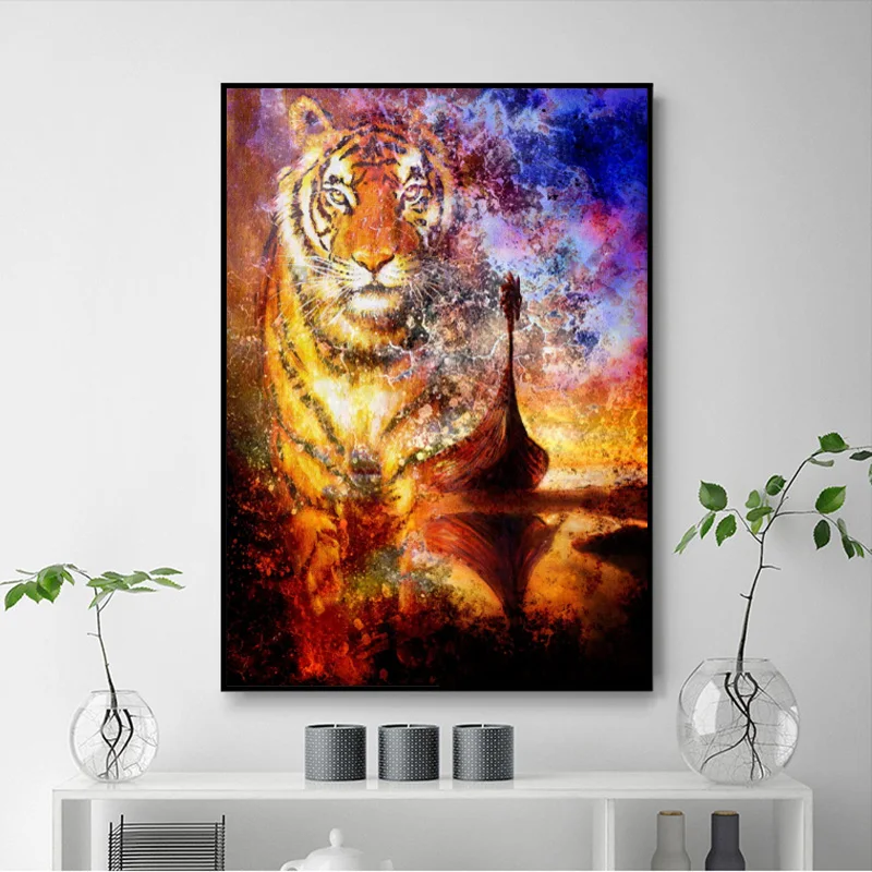 Rezumat Wastercolor Animal Postere si Printuri Panza Pictura Colorate Tigri Poze de Perete pentru Camera de zi Cuadros Decor Acasă