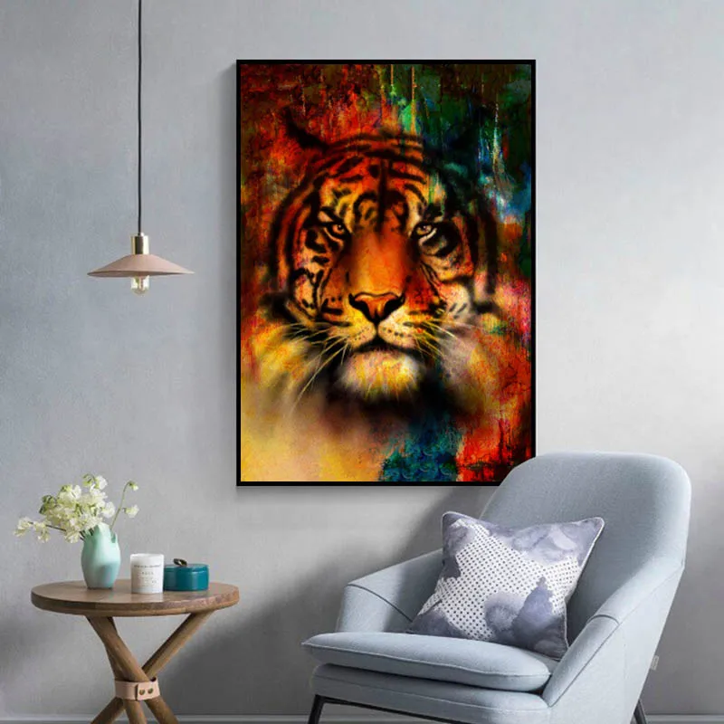 Rezumat Wastercolor Animal Postere si Printuri Panza Pictura Colorate Tigri Poze de Perete pentru Camera de zi Cuadros Decor Acasă