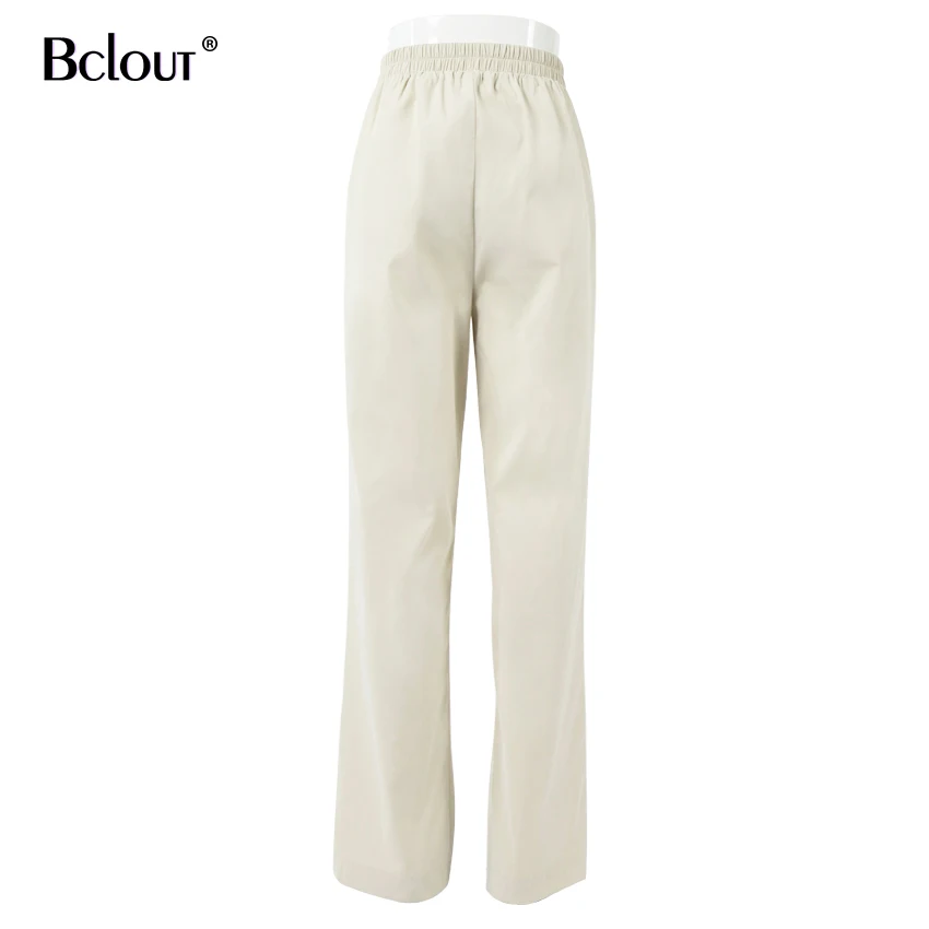Bclout Streetwear Talie Mare Pentru Femei Pantaloni Pantaloni Largi De Culoare Bej Birou Lung Al Pantalonilor Solid Pantaloni Toamna Iarna Poliester