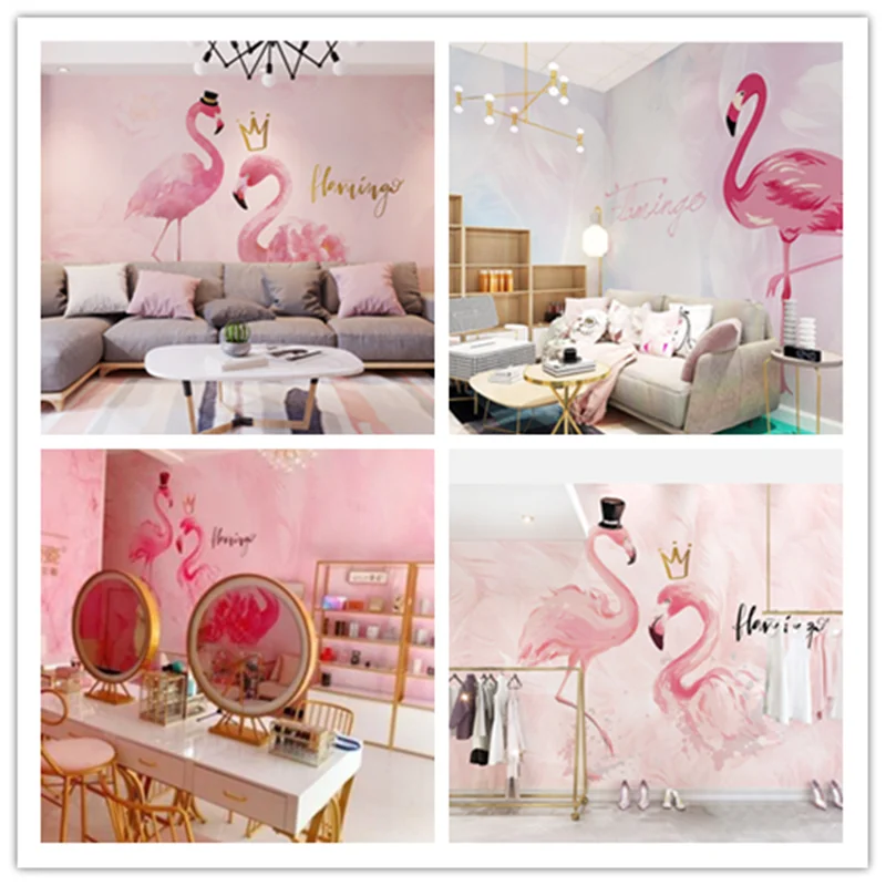 Xuesu flamingo Roz tapet lapte de magazin de ceai salon de frumusețe, magazin de tatuaj de perete care acoperă live net fundal roșu perete tapet personalizat