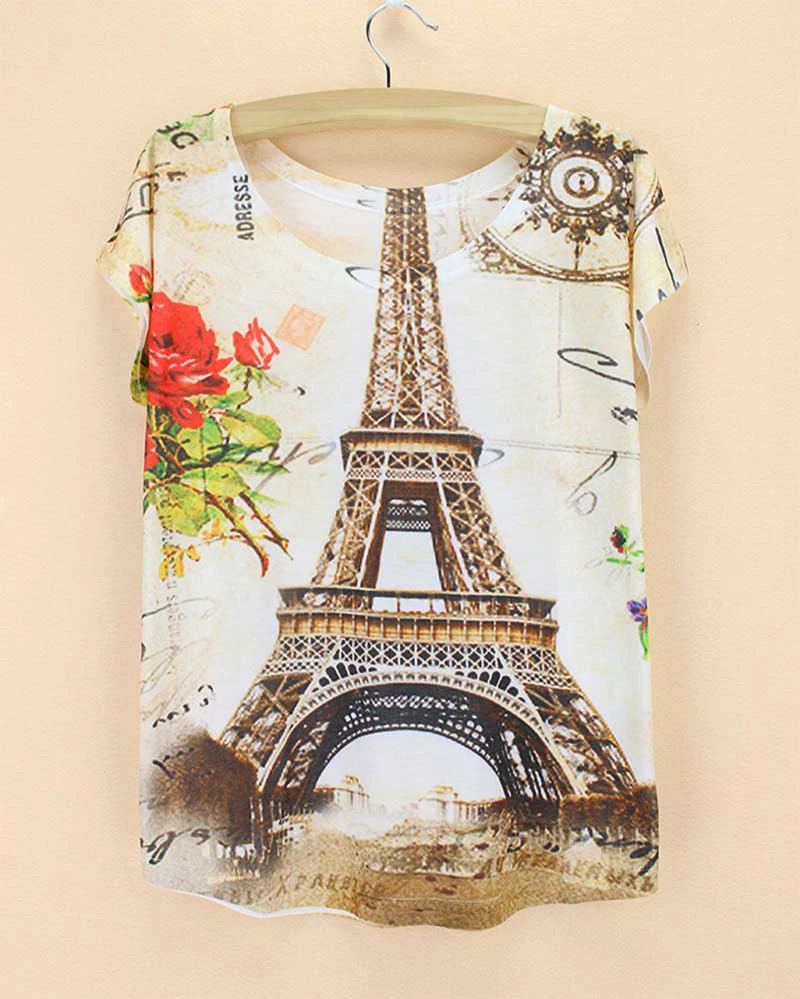 Imprimare de moda Turnul Eiffel t-shirt femei topuri teuri Paris celebrul symble vara haine de designer de modă plus dimensiune îmbrăcăminte de vânzare