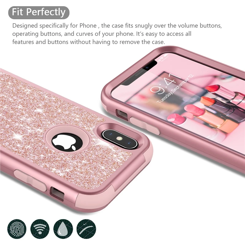 Grandever Caz Pentru iPhone 7 8 6 Plus 6s X Caz de Silicon PC-ul Bara de protecție a Crescut de Aur Bling Lux Sclipici Telefon Caz Pentru Fete Femei