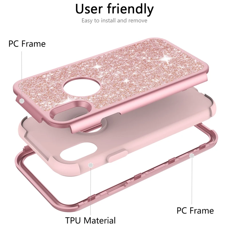 Grandever Caz Pentru iPhone 7 8 6 Plus 6s X Caz de Silicon PC-ul Bara de protecție a Crescut de Aur Bling Lux Sclipici Telefon Caz Pentru Fete Femei