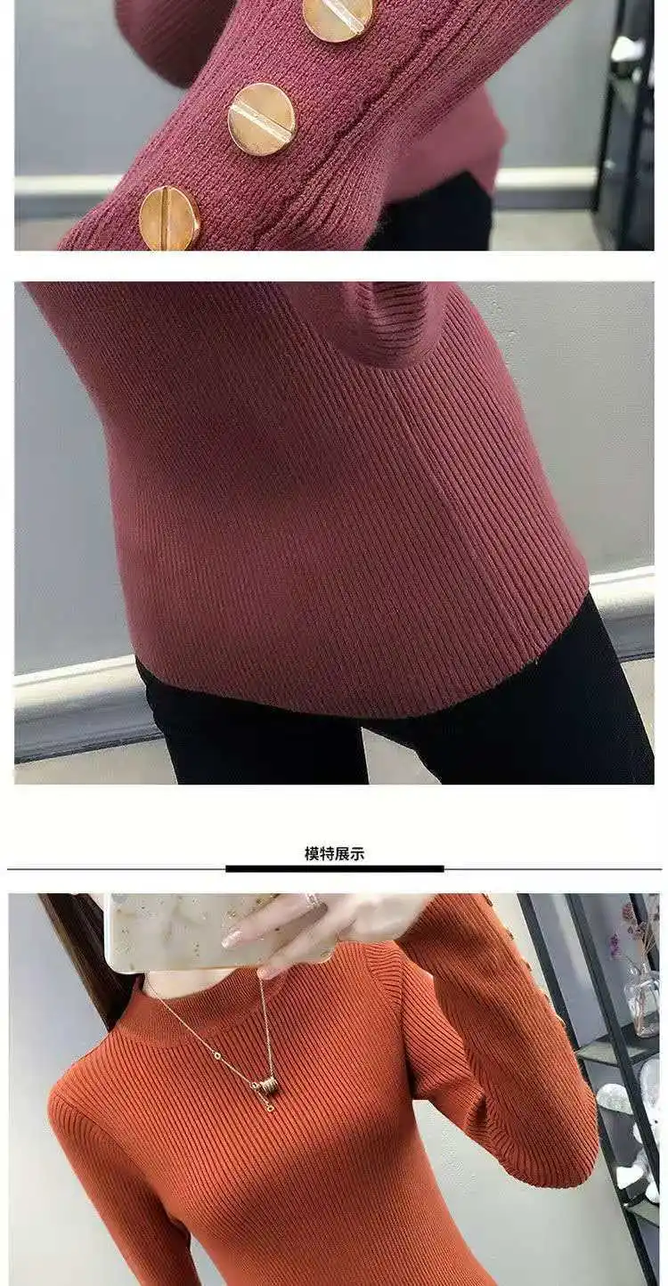 Iarna Nou Stil De Jumătate-Guler Pulovere Pulover Gros Pentru Femei Plin De Culoare Maneca Lunga Tricotaje De Sex Feminin Bază Cămașă De Moda De Top