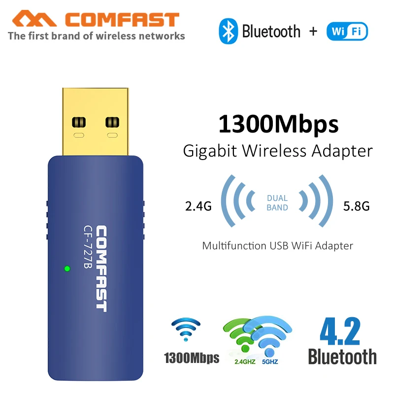 802.11 ac/b/g/n Bluetooth Wireless Adaptor wifi 1300Mbps USB placa de retea 5ghz Antena BT4.2 Ethernet PC Wi-fi, Receptor adaptor