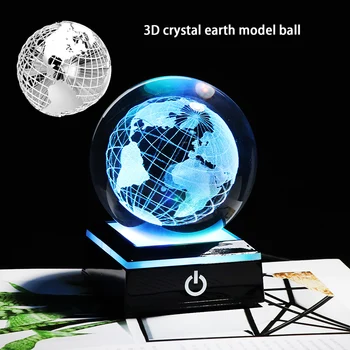 3 D Gravate cu Laser Glob Pământ K9 Cristal Meșteșug Minge de Pământ Cu LED-uri de Lumină de Bază Astronomia Ornament Harta Pământ Decor Acasă