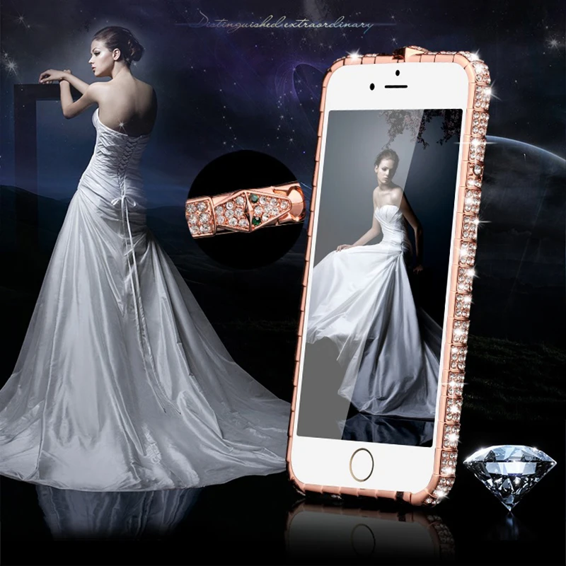 Pentru iPhone X XR XS Caz Bling Diamant Bumper Pentru iPhone 11 Pro Max 12 8 7 6Plus Caz Sclipici Stras Șarpe Inlay Cadru Metalic