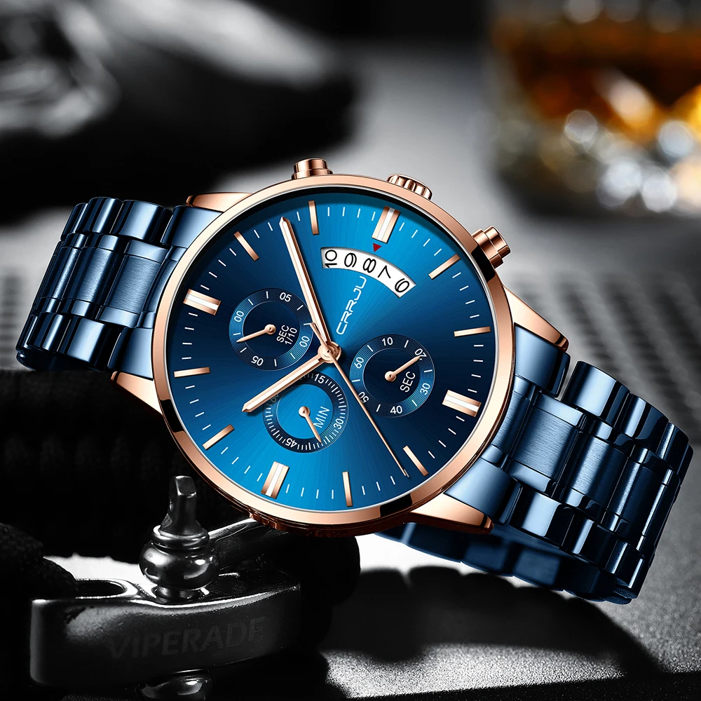 Mens Watch CRRJU Plin de Oțel de Moda Ceas de mână pentru Bărbați Brand de Top de Lux Stylishwaterproof Data de Cuarț ceasuri relogio masculino