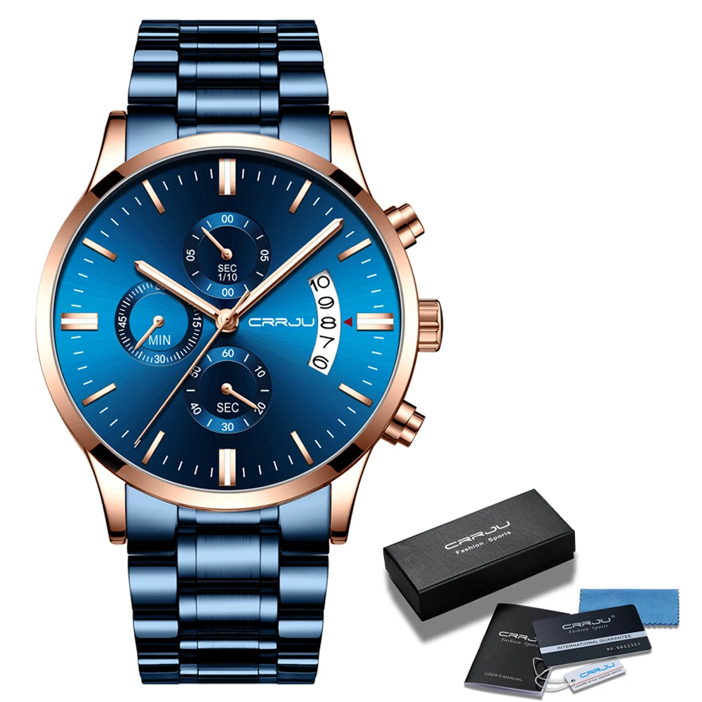 Mens Watch CRRJU Plin de Oțel de Moda Ceas de mână pentru Bărbați Brand de Top de Lux Stylishwaterproof Data de Cuarț ceasuri relogio masculino