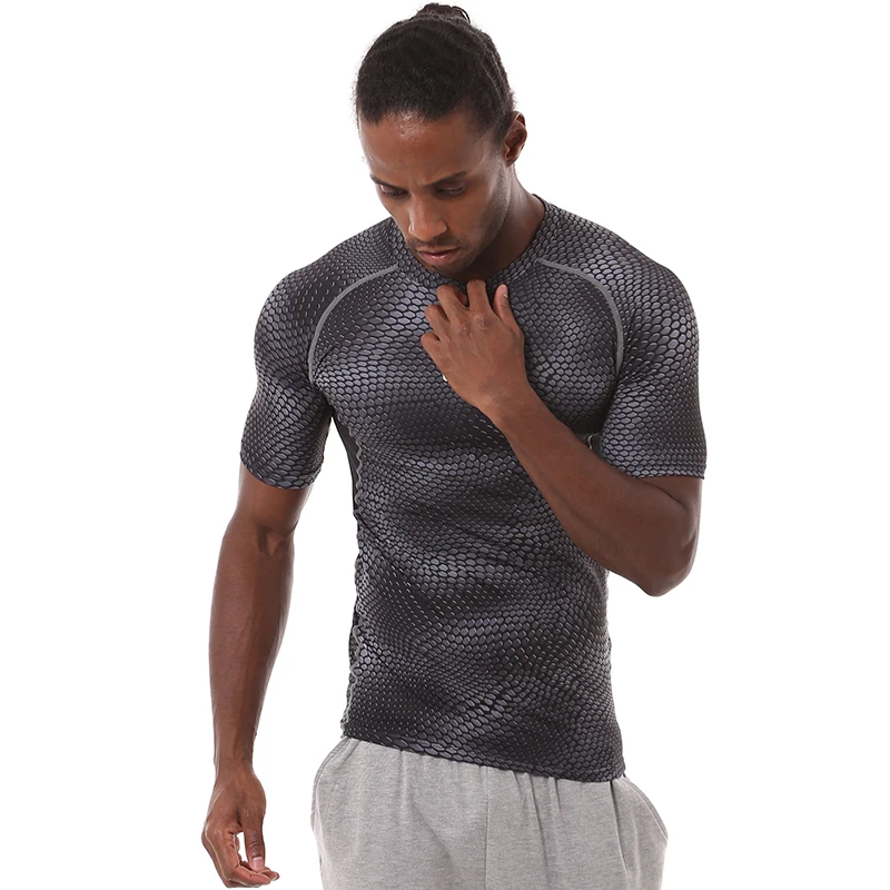 A977-Antrenament fitness barbati tricou maneca Scurta barbati termică musculare culturism purta compresie Elastică Subțire exercițiu de îmbrăcăminte