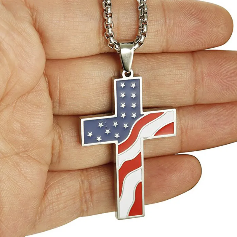 DICAYLUN American, statele UNITE ale americii Flag Coliere de Aur Pandantiv Cruce din Otel Inoxidabil Email Isus Religie Bijuterii Amuleta Cadouri pentru Creștin