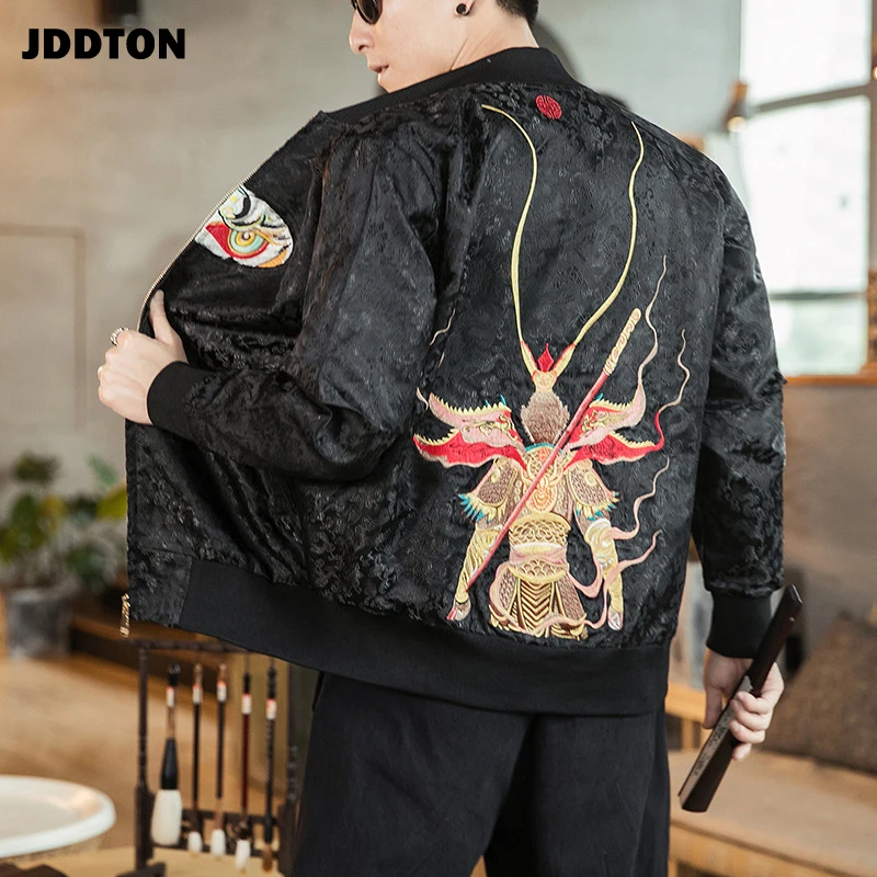 JDDTON Bărbați Broderie cu Fermoar, Jachete Largi de Îmbrăcăminte de Epocă Stil Chinezesc de sex Masculin Noi Națională Valul Haina Casual Streetwear JE158