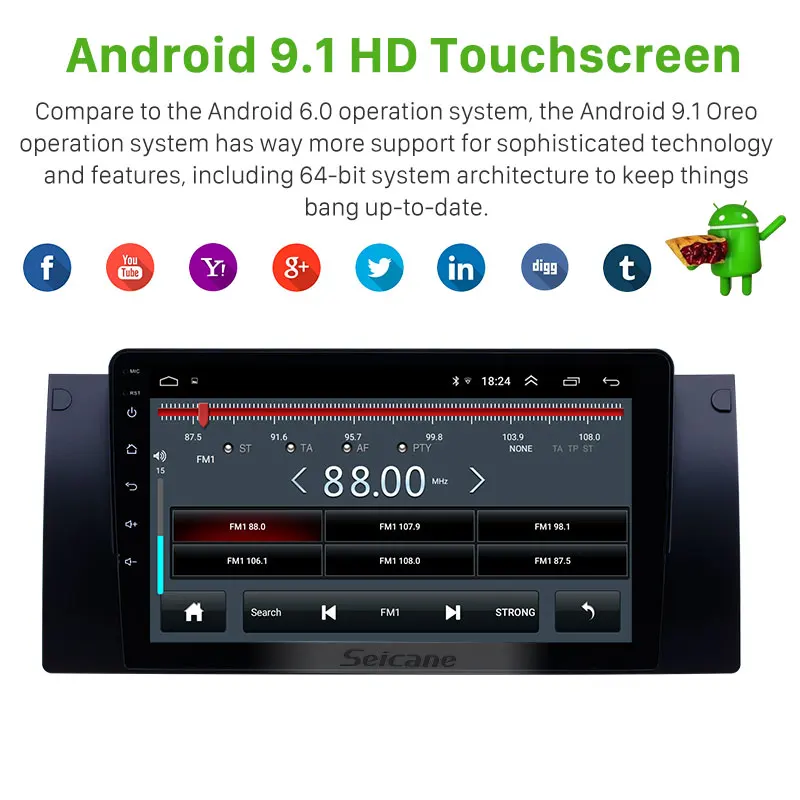 Seicane Android 9.1 9 inch GPS auto Radio Stereo Unitate Cap Player pentru 1995-2003 BMW Seria 5 E39/X5 E53 suport DVR Carplay obdii