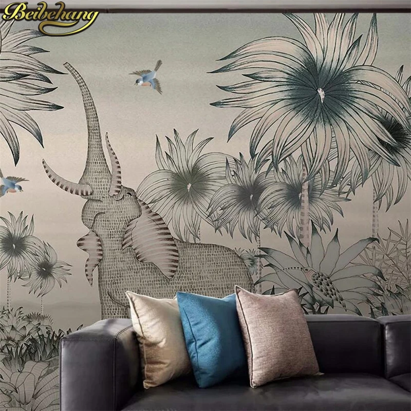 Beibehang fotografie pictura murala mare tapet de jungla Tropicala elefant 3D perete peisaj decorativ 3D hârtie de perete animale fundal TV
