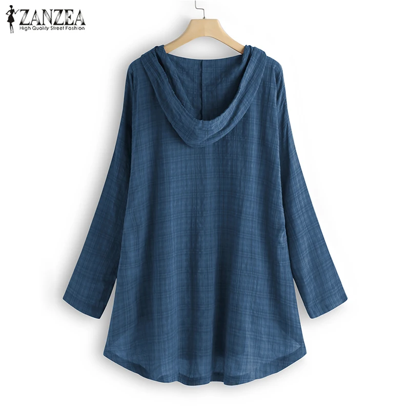 ZANZEA 2021 Toamna Femei Hanorace Bluza Vintage Carouri Verificat Tricou Femei Casual cu Maneca Lunga Tunica Topuri Femme cu Gluga Blusas