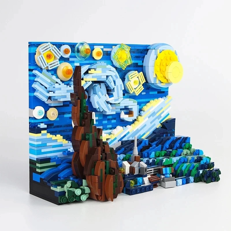 BuildMoc Prieteni Pentru Fata Pixel de Artă Mozaic Pictura Seturi MOC Van Gogh Cifre Noapte Înstelată Blocuri Caramizi Prietenii Jucarii