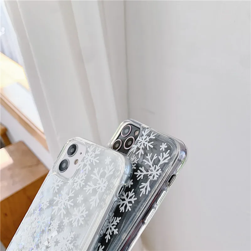 Sclipici Lichid nisipuri Mișcătoare Zăpadă de Flori de Telefon Caz Pentru iPhone 12 Pro 11 Pro XS Max XR X 7 8 6S Plus SE2 Dinamic Paiete Capac transparent