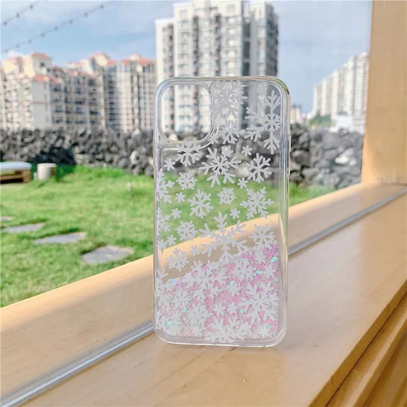 Sclipici Lichid nisipuri Mișcătoare Zăpadă de Flori de Telefon Caz Pentru iPhone 12 Pro 11 Pro XS Max XR X 7 8 6S Plus SE2 Dinamic Paiete Capac transparent