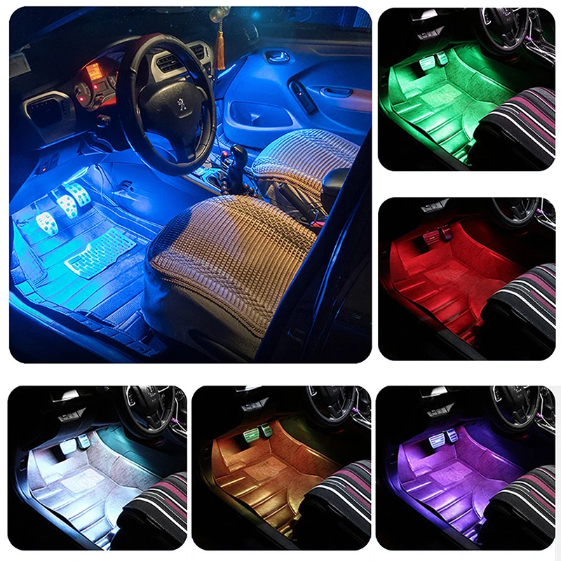 RGB Auto Interior Lumina Ambientala cu Neon de Fibre Optice, Benzi cu 3 SMD led-uri lampa de Podea APP Bluetooth de Control Fir-Wireless gratuit