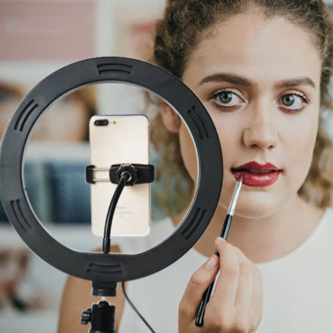 Estompat LED Lumină Inel Video de Fotografie Umple de Lumină Selfie Inel de Lampa cu Suport de Telefon Trepied Suport pentru Live Makeup Youtube