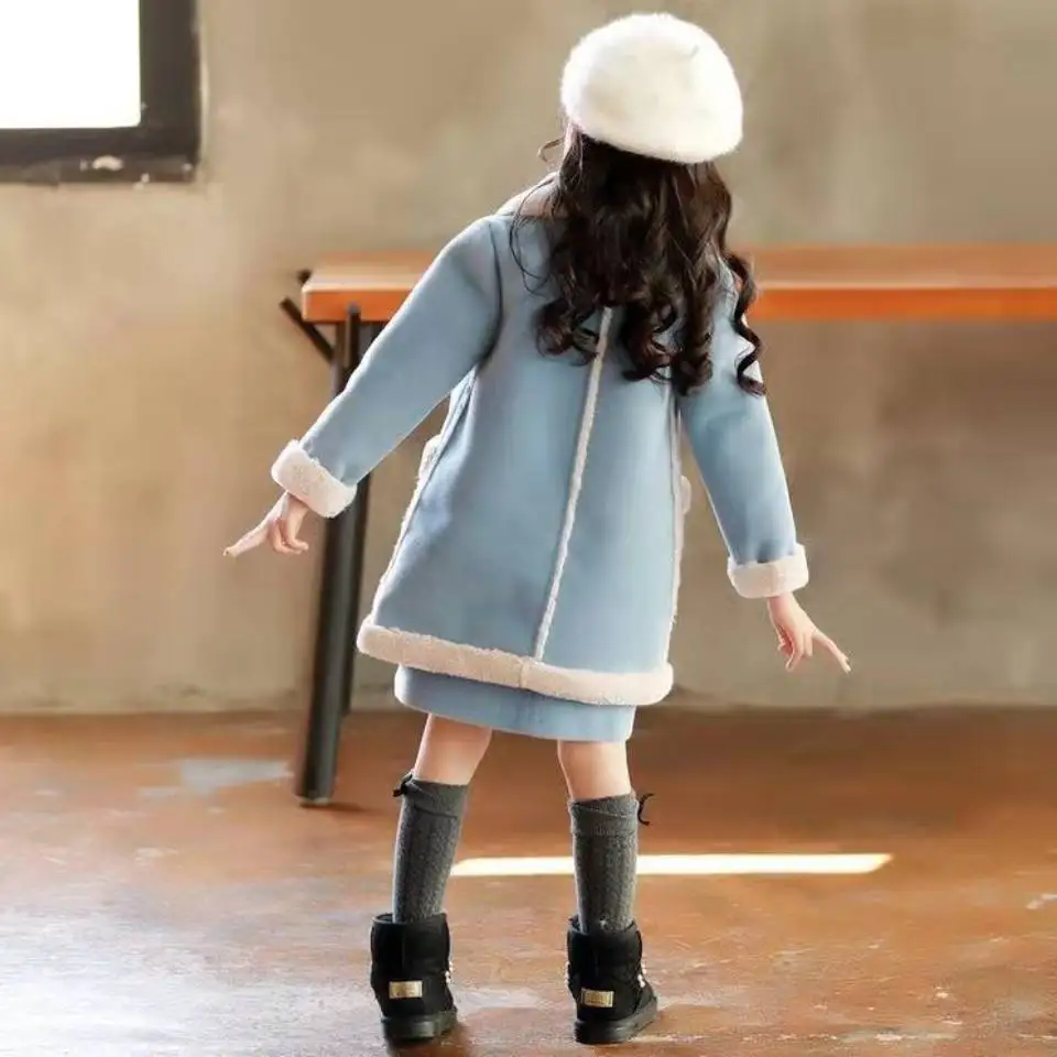2019 Toamna Iarna Copii Fata de Lână Jachete Pentru Varsta 3 4 6 8 10 12 Ani de Moda Îngroșa Rândul său, în jos Guler Fete Haine