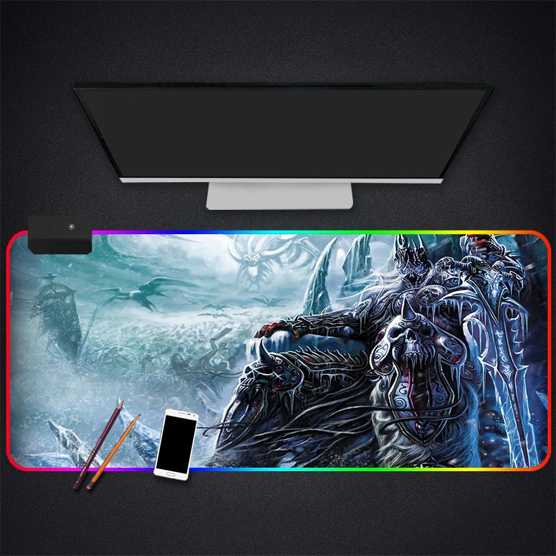 Lich King Anime World of Warcraft WOW Jocuri RGB MousePad Mare de Blocare Marginea Viteza de Joc Gamer LED-uri Mouse Pad Laptop Moale Mat