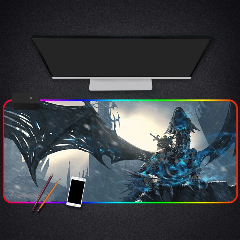 Lich King Anime World of Warcraft WOW Jocuri RGB MousePad Mare de Blocare Marginea Viteza de Joc Gamer LED-uri Mouse Pad Laptop Moale Mat