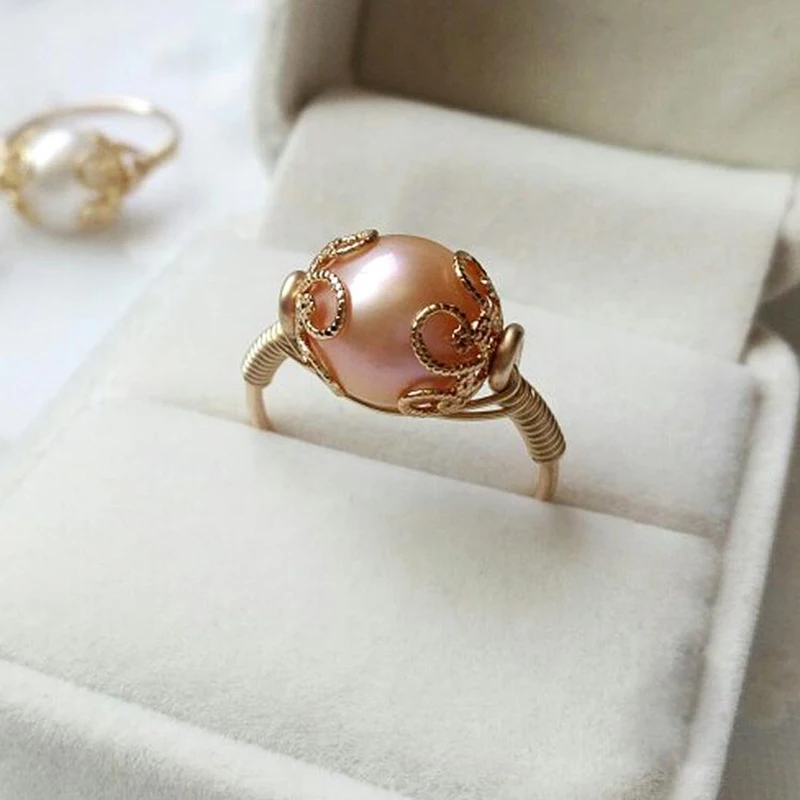 11MM Roz Pearl Inele Handmade Perle Naturale de Bijuterii Inel de Ciolan Mujer Bague Femme Minimalism Boho Aur Inele