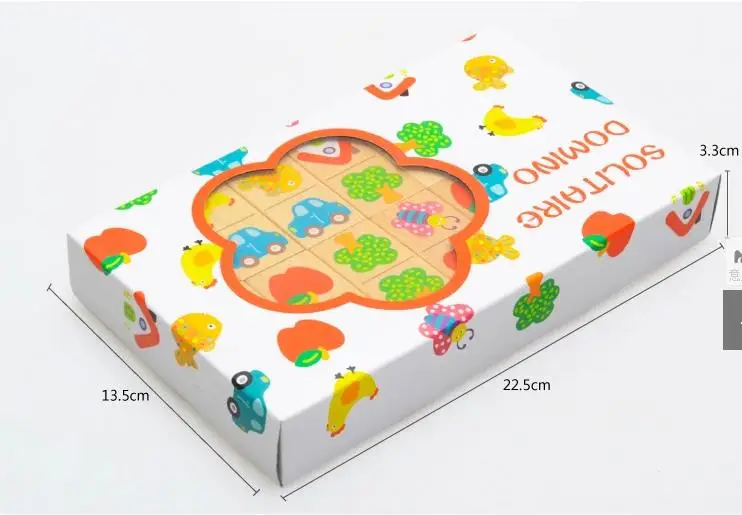 28pcs de Lemn Asociat Domino Puzzle Montessori Solitaire Puzzle-uri mai Devreme de Formare Sida Copii Etajul Jocuri Educative pentru Copii Jucarii