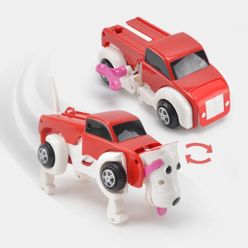 4 culori 14cm Nu este nevoie de Baterii Automate de Transformare Câine Vehicul Auto Ceasul Vânt pentru copii Deformare jucarii