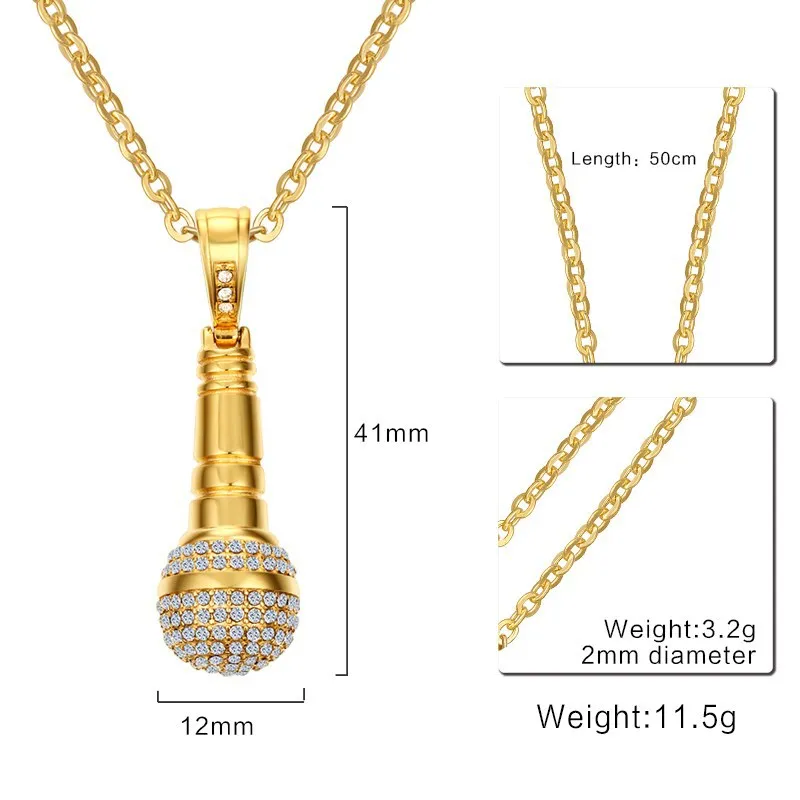 FXM inoxidabil TEE16 colier fierbinte vinde populare femei singure om 41mm Microfon forma de culoare de aur iubitor de cadouri pentru femei bijuterii