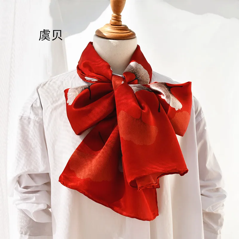 Chineză roșu eșarfă mătase naturală cu imprimeuri frunze de gingko biloba pentru femei reale mătase de înaltă calitate eșarfe șal lung cadou pentru doamna
