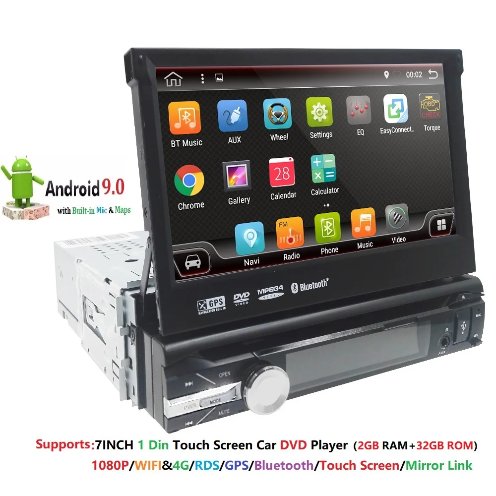 2GRAMauto audio Stereo CarRadio de Navigare GPS Bluetooth 1DIN HD 7inch Retractabil Touch Screen Monitor Auto MP4 SD, FM, USB player