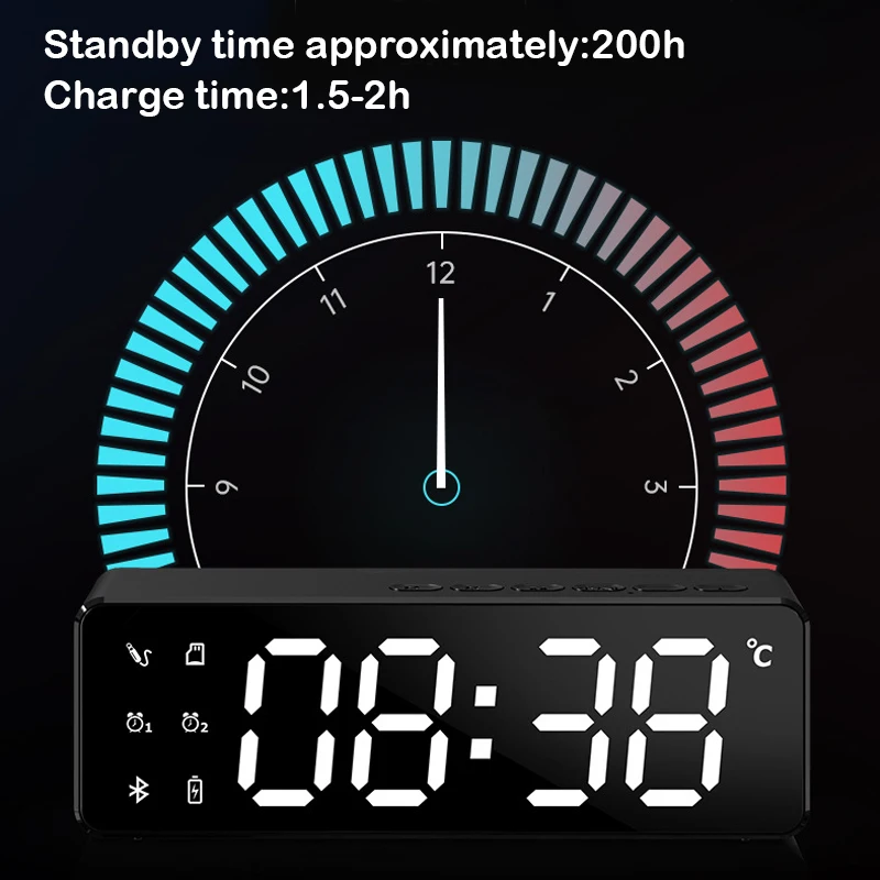 Bluetooth LED Ceas cu Alarmă Cu Radio FM fără Fir Bluetooth Boxe Oglindă cu Suport de Afișare Subwoofer de Muzică Desktop Ceas de Masa