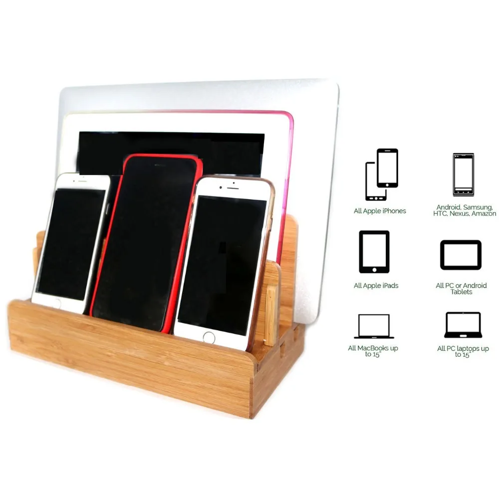 Multi-Funcție Naturale de Bambus, Lemn Stație de Încărcare de Încărcare de Andocare Leagăn de suport Suport cutie de Depozitare Pentru iPhone 5 6S 7 Plus iPad MAC