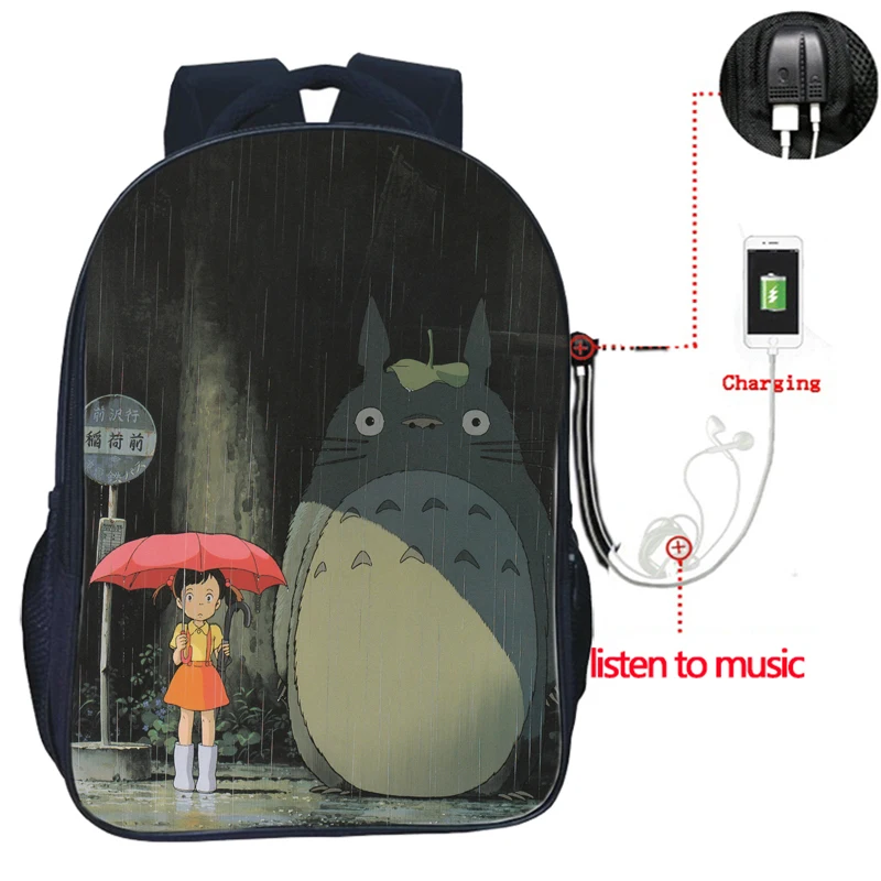 De înaltă Calitate Totoro USB de Încărcare Rucsac Studenți, Băieți și Fete de Carte rucsac Moda Spirited Away Ghiozdan pentru Adolescenti