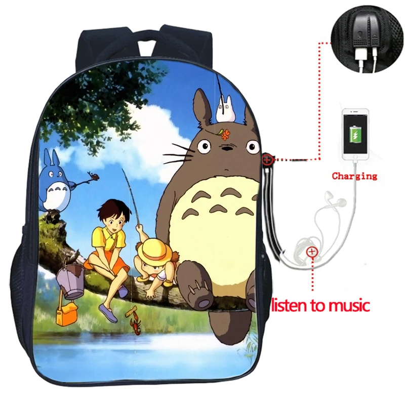 De înaltă Calitate Totoro USB de Încărcare Rucsac Studenți, Băieți și Fete de Carte rucsac Moda Spirited Away Ghiozdan pentru Adolescenti