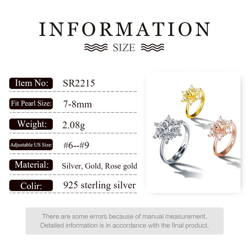 CLUCI 3pcs Argint 925 Inel de Aur roz pentru Femei de Argint 925 Pearl Inel de Fixare Reglabil Zircon Inel Floare SR2215SB