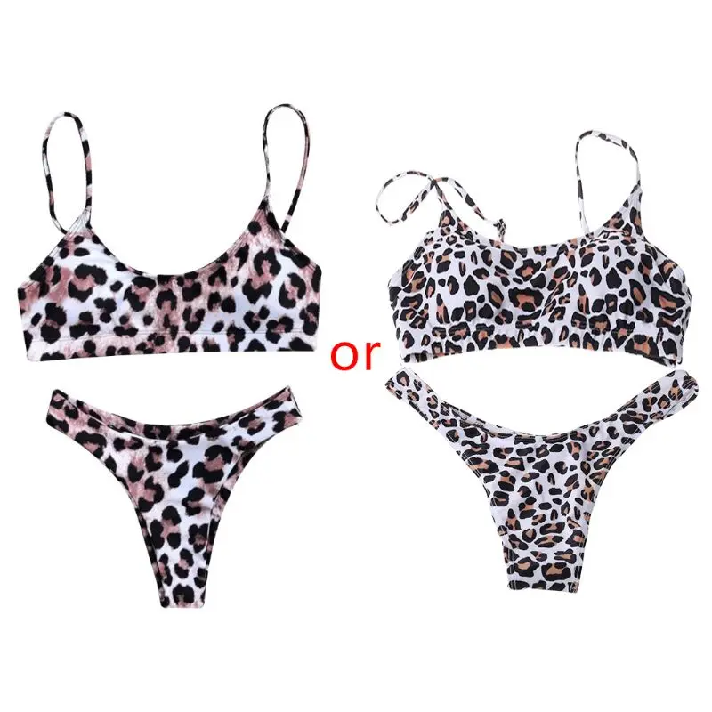 Femei Sexy Două Piese Bikini Set Boho Leopard Din Piele De Sarpe De Imprimare De Costume De Baie Strappy