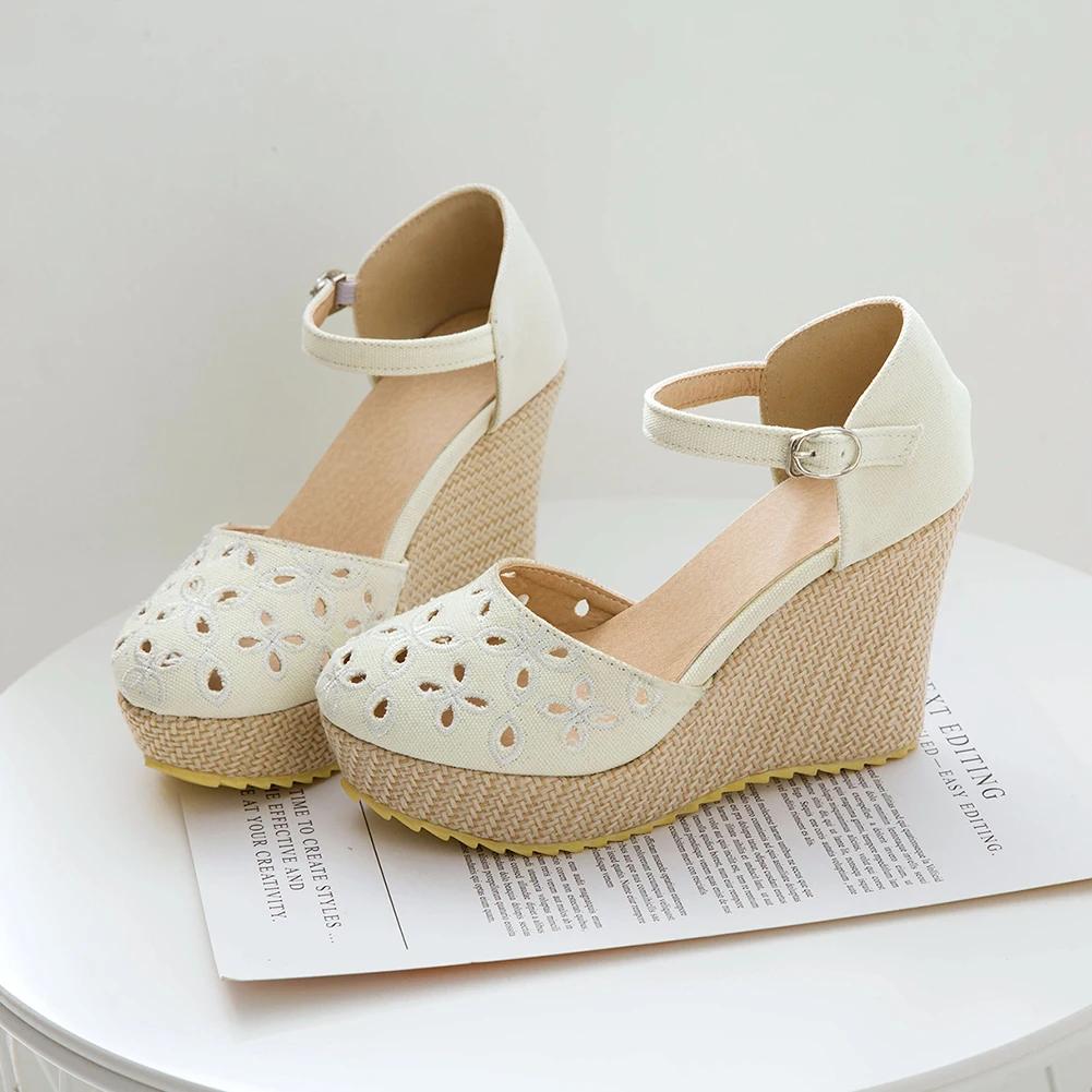 DORATASIA Consise Femei Vara Sandale Platforma se Acoperă cu Toc Office Casual, Sandale Femei Rotund Toe Pene Cataramă Pantofi de Femeie