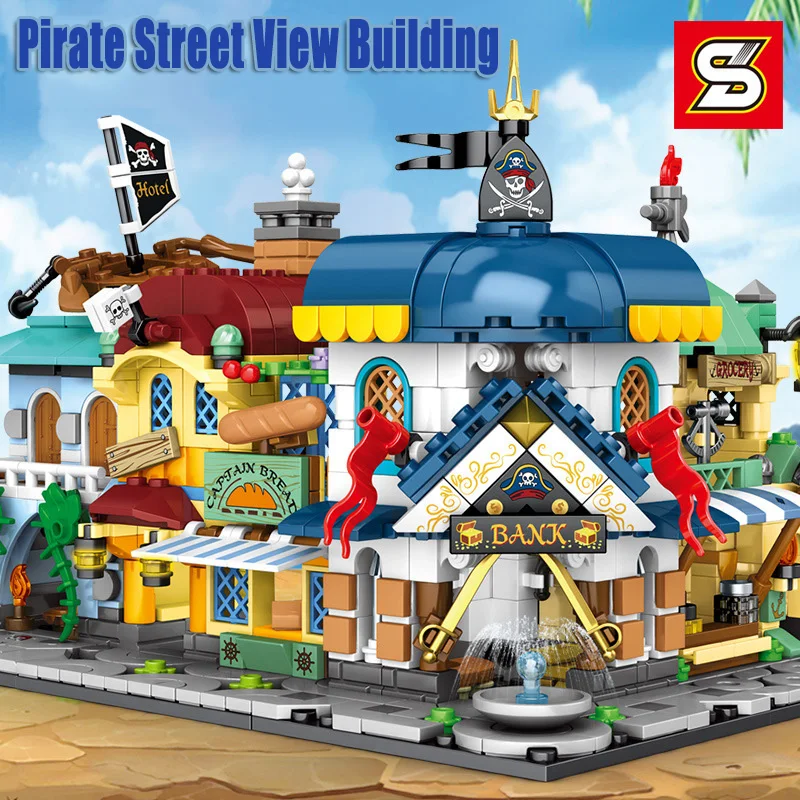 Jucarii copii Arhitectura Pirat Street View Blocuri 4 ÎN 1Bricks DIY Jucarii Educative Pentru Copii Model Kit de Cadouri de Craciun
