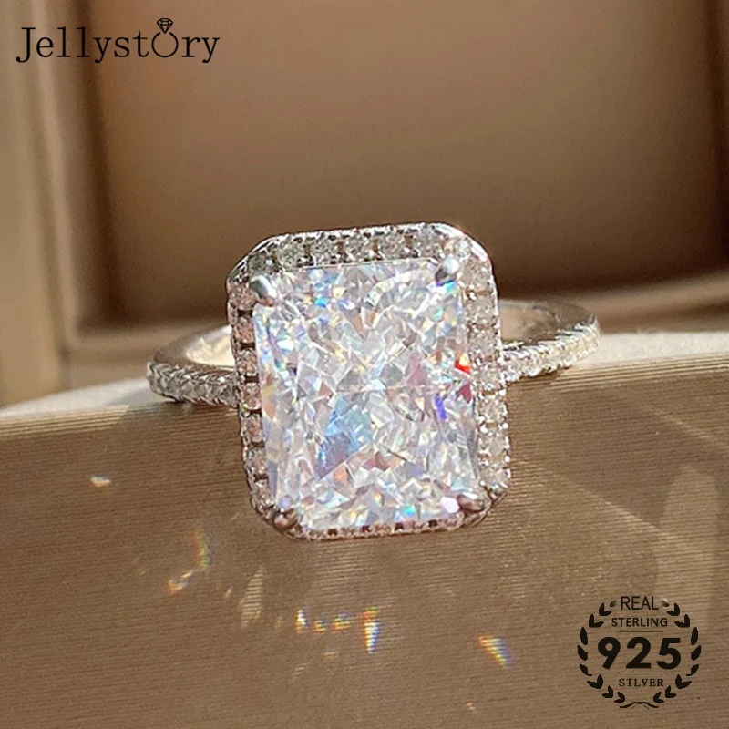 Jellystory s925 argint bijuterii inel cu forma de dreptunghi placat cu piatră prețioasă inele reglabile pentru femei petrecerea de nunta cadou