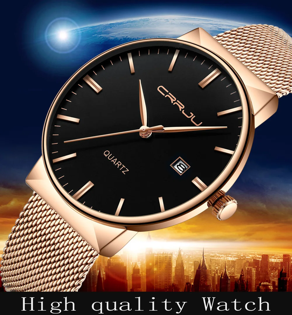 Ceas CRRJU de Lux Brand de Top Ceasuri de Barbati din Oțel Inoxidabil Plasă de Trupa de Moda Cuarț Ceas Ultra Subțire Ceas de sex Masculin Relogio Masculino