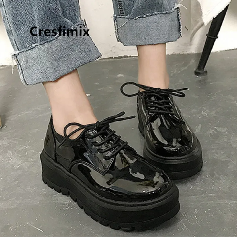 Cresfimix zapatos de mujer femei drăguț de înaltă calitate pu negru din piele rezistent la apa pantofi platforma adolescent casual anti skid pantofi