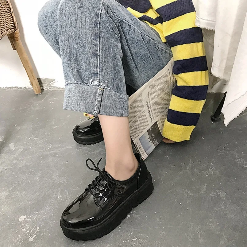 Cresfimix zapatos de mujer femei drăguț de înaltă calitate pu negru din piele rezistent la apa pantofi platforma adolescent casual anti skid pantofi
