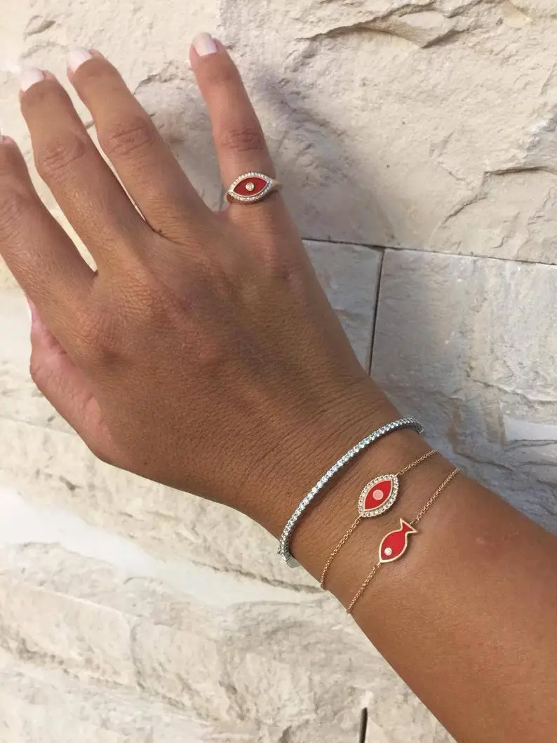 2019 nou design negru rosu albastru alb email deochi cz pavate norocos boho turc bijuterii de Aur umplut cu degetul femei inel