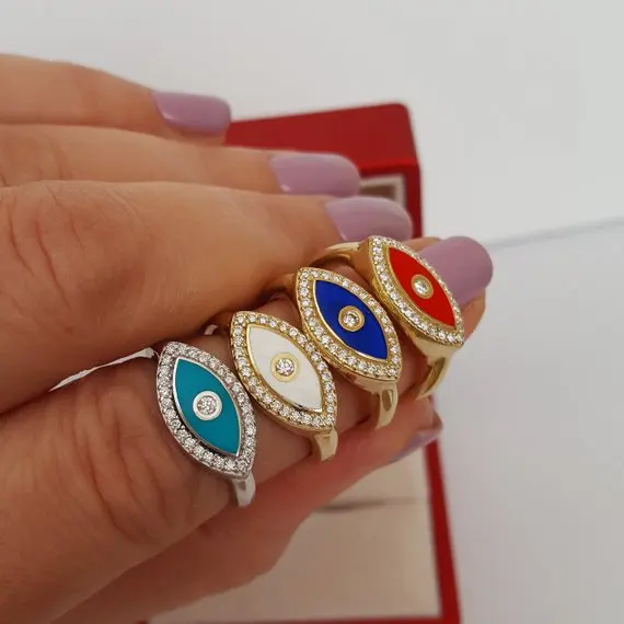 2019 nou design negru rosu albastru alb email deochi cz pavate norocos boho turc bijuterii de Aur umplut cu degetul femei inel